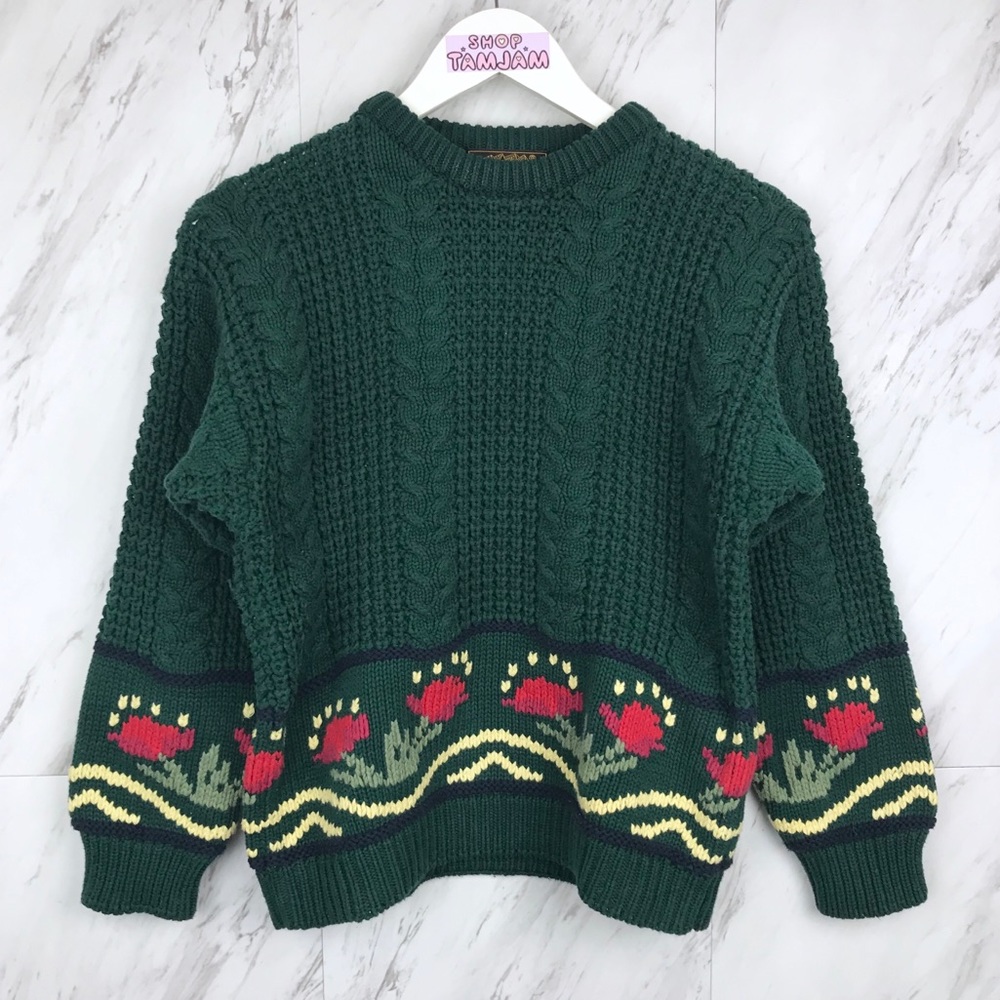 Vintage Eddie Bauer Chunky Knit Floral Sweater